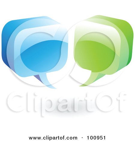 Royalty-Free (RF) Clipart Illustration of 3d Blue And Green Shiny Web Chat Bubbles by cidepix