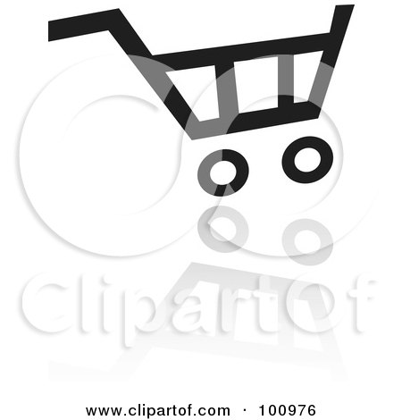 Royalty-Free (RF) Clipart Illustration of a Black And White Shopping Cart Web Icon And Reflection by cidepix