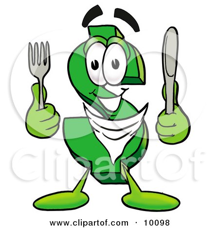 Clipart Picture of a Dollar Sign Mascot Cartoon Character Holding a Knife and Fork by Mascot Junction