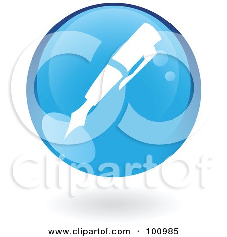 Royalty-Free (RF) Clipart Illustration of a Round Glossy Blue Pen Web Icon by cidepix