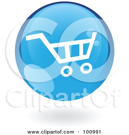 Royalty-Free (RF) Clipart Illustration of a Round Glossy Blue Shopping Cart Web Icon by cidepix