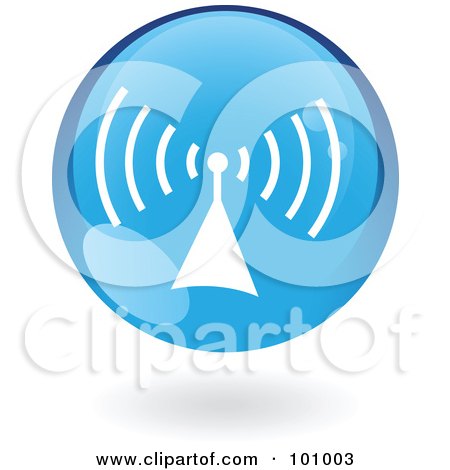 Royalty-Free (RF) Clipart Illustration of a Blue Radio Signal Logo Icon by cidepix