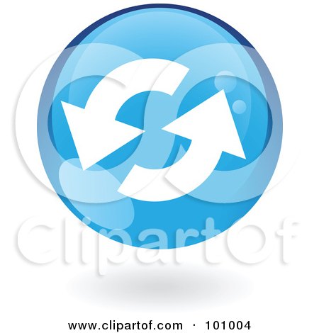 Royalty-Free (RF) Clipart Illustration of a Round Glossy Blue Refresh Web Icon by cidepix