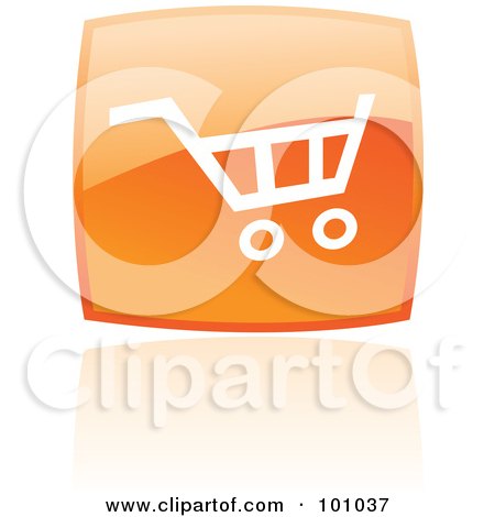 Royalty-Free (RF) Clipart Illustration of a Glossy Orange Square Shopping Cart Web Icon And Reflection by cidepix