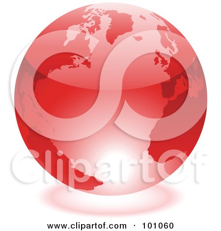 Royalty-Free (RF) Clipart Illustration of a Shiny 3d Red Globe With Light Reflecting Off Of The Bottom by cidepix
