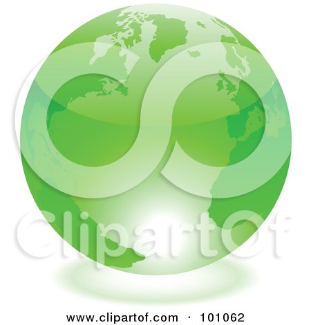 Royalty-Free (RF) Clipart Illustration of a Shiny 3d Green Globe With Light Reflecting Off Of The Bottom by cidepix