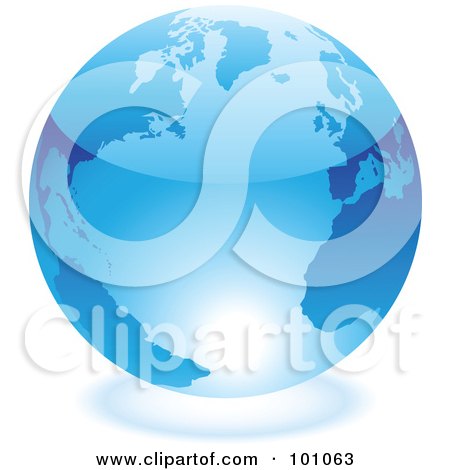 Royalty-Free (RF) Clipart Illustration of a Shiny 3d Blue Globe With Light Reflecting Off Of The Bottom by cidepix
