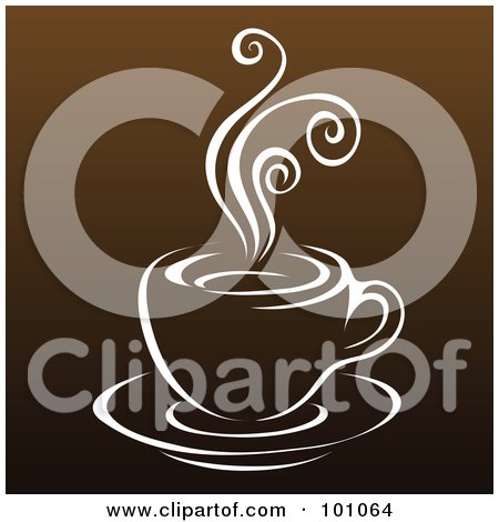Royalty-Free (RF) Clipart Illustration of a Steamy White Cup Of Coffee On Brown - 2 by cidepix