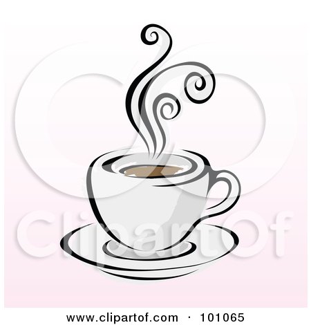 Royalty-Free (RF) Clipart Illustration of a Steamy Cup Of Coffee On A Pink And White Background by cidepix