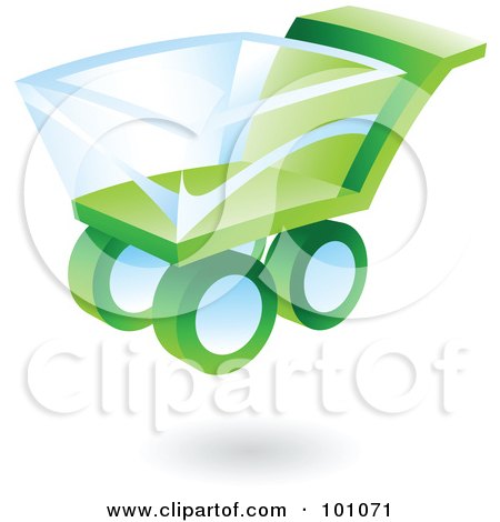 Royalty-Free (RF) Clipart Illustration of a 3d Green Shopping Cart Web Icon by cidepix