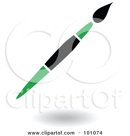 Royalty-Free (RF) Clipart Illustration of a Green And Black Paintbrush Logo Icon by cidepix
