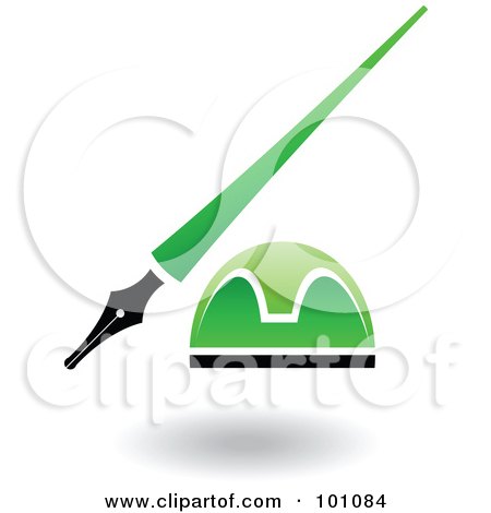 Royalty-Free (RF) Clipart Illustration of a Green And Black Pen And Ink Well Logo Icon by cidepix