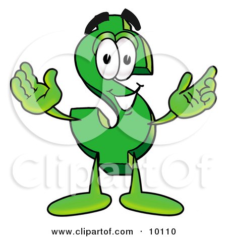 Clipart Picture of a Dollar Sign Mascot Cartoon Character With Welcoming Open Arms by Mascot Junction