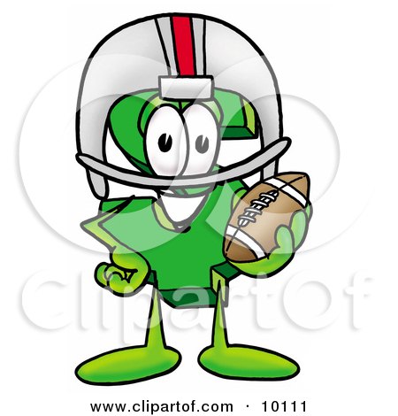 Clipart Picture of a Dollar Sign Mascot Cartoon Character in a Helmet, Holding a Football by Mascot Junction