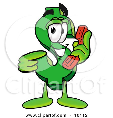 Clipart Picture of a Dollar Sign Mascot Cartoon Character Holding a Telephone by Mascot Junction