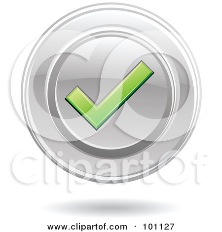 Royalty-Free (RF) Clipart Illustration of a Green Check Mark On A Chrome Disc by cidepix