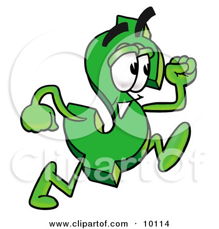 Clipart Picture of a Dollar Sign Mascot Cartoon Character Running by Mascot Junction