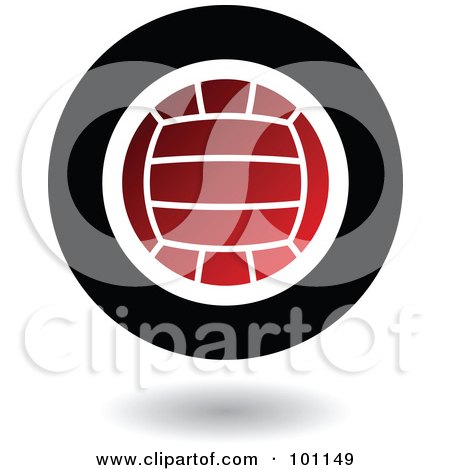 Royalty-Free (RF) Clipart Illustration of a Round Red Black And White Volleyball Logo Icon by cidepix