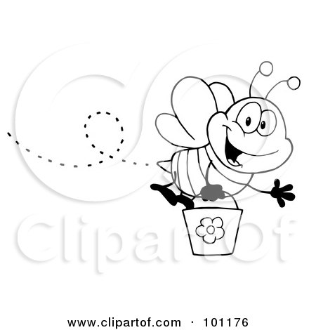 Royalty-Free (RF) Clipart Illustration of a Black And White Honey Bee Flying With A Bucket And Waving by Hit Toon