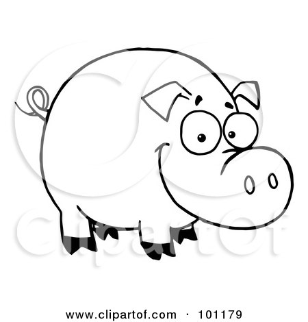 Royalty-Free (RF) Clipart Illustration of a Coloring Page Outline Of A Happy Smiling Pig by Hit Toon