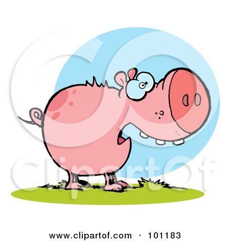 Royalty-Free (RF) Clipart Illustration of a Scared Pink Pig With An Open Mouth by Hit Toon