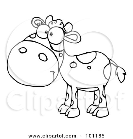 Royalty-Free (RF) Clipart Illustration of a Coloring Page Outline Of A Calf With Spots by Hit Toon