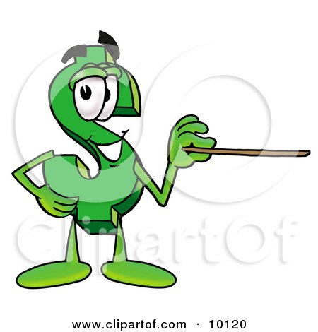 Clipart Picture of a Dollar Sign Mascot Cartoon Character Holding a Pointer Stick by Mascot Junction