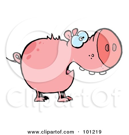 Royalty-Free (RF) Clipart Illustration of a Scared Pink Pig With An Open Mouth by Hit Toon