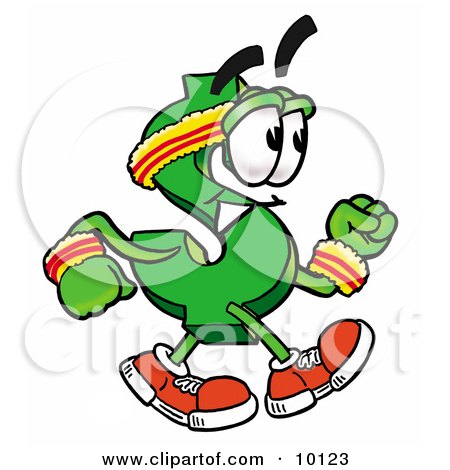 Clipart Picture of a Dollar Sign Mascot Cartoon Character Speed Walking or Jogging by Mascot Junction