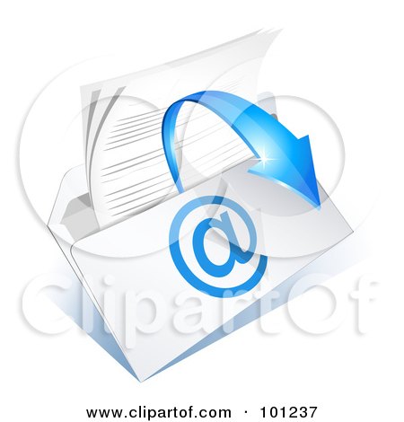 Royalty-Free (RF) Clipart Illustration of a Letter And Blue Arrow Emerging From An Email Envelope by Oligo