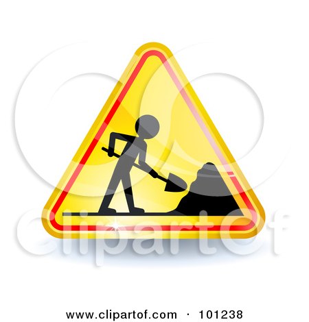 Royalty-Free (RF) Clipart Illustration of a Yellow Shiny Under Construction Triangle Sign by Oligo