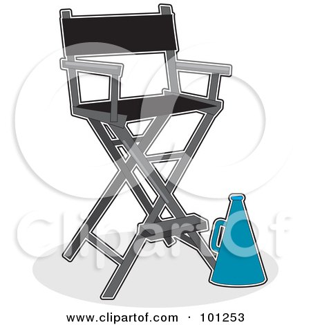 Royalty-Free (RF) Clipart Illustration of a Blue Director's Cone Beside A Director's Chair by Maria Bell