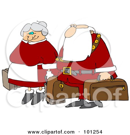 Royalty-Free (RF) Clipart Illustration of Santa And The Mrs Carrying Luggage by djart