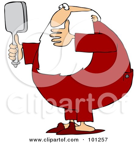 Royalty-Free (RF) Clipart Illustration of Santa Looking At His Face In A Hand Mirror by djart