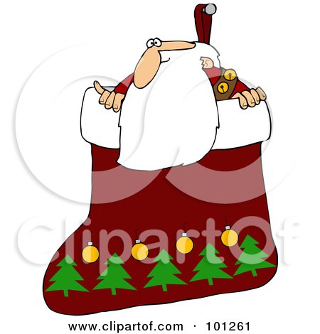 Royalty-Free (RF) Clipart Illustration of Santa Looking Out Of A Christmas Stocking by djart