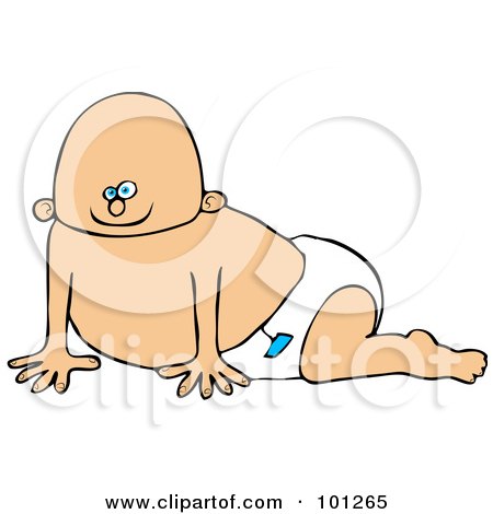 Royalty-Free (RF) Clipart Illustration of a Caucasian Baby Boy Crawling In A Diaper With A Blue Sticker by djart