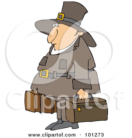 Royalty-Free (RF) Clipart Illustration of a Thanksgiving Pilgrim Carrying Luggage by djart