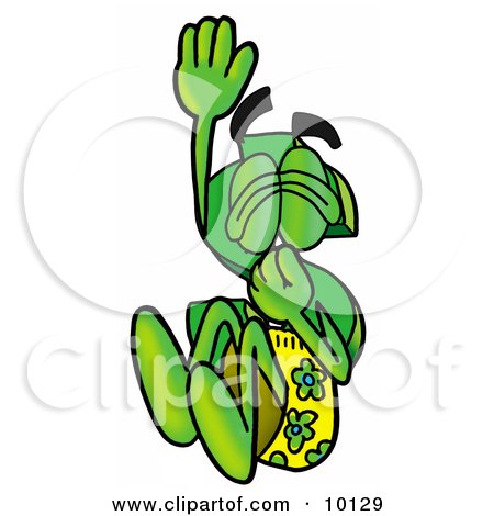 Clipart Picture of a Dollar Sign Mascot Cartoon Character Plugging His Nose While Jumping Into Water by Mascot Junction