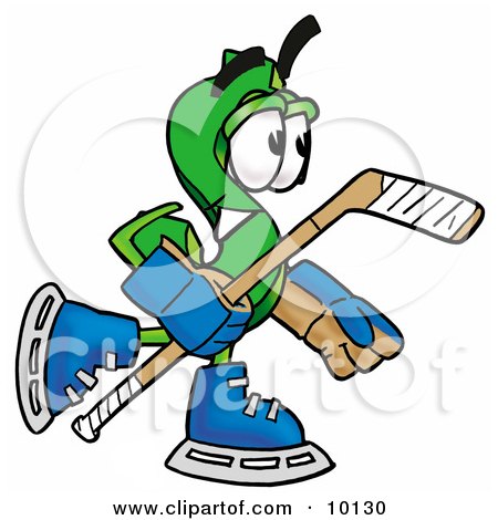 Clipart Picture of a Dollar Sign Mascot Cartoon Character Playing Ice Hockey by Mascot Junction