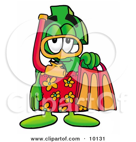 Clipart Picture of a Dollar Sign Mascot Cartoon Character in Orange and Red Snorkel Gear by Mascot Junction