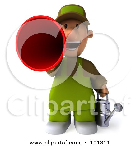 toon facing gardener announcement holding guy making 3d front julos watering clipart royalty illustration rf