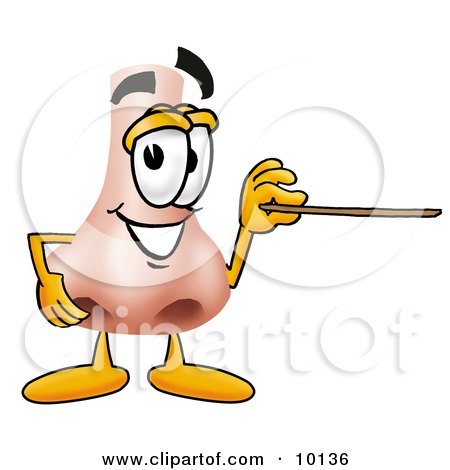 Clipart Picture of a Nose Mascot Cartoon Character Holding a Pointer Stick by Mascot Junction