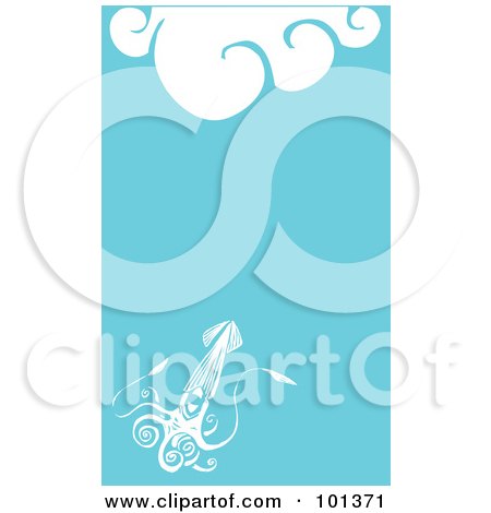Royalty-Free (RF) Clipart Illustration of a Long Squid With Tentacles In The Blue Sea With White Waves by xunantunich