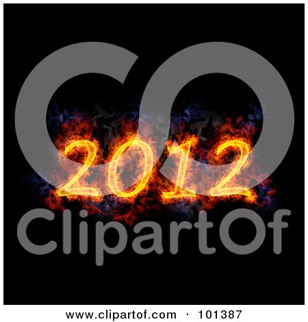 Royalty-Free (RF) Clipart Illustration of a Flaming 2012 Over Black by Michael Schmeling