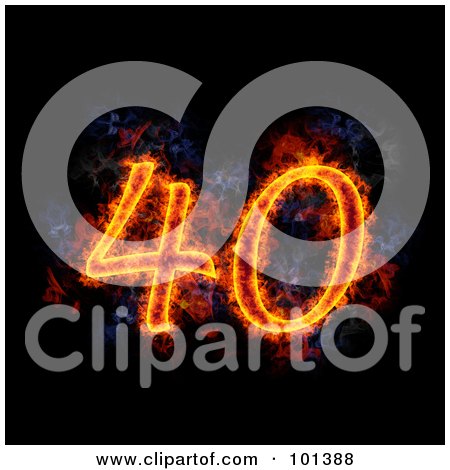 Royalty-Free (RF) Clipart Illustration of a Flaming 40 For 40th Anniversary, Over Black by Michael Schmeling