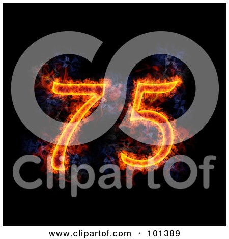 Royalty-Free (RF) Clipart Illustration of a Flaming 75 For 75th Anniversary, Over Black by Michael Schmeling