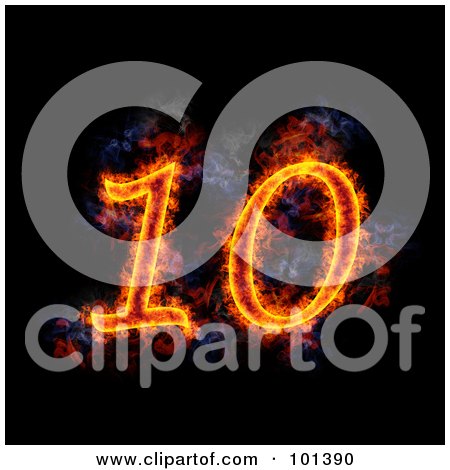 Royalty-Free (RF) Clipart Illustration of a Flaming 10 For 10th Anniversary, Over Black by Michael Schmeling