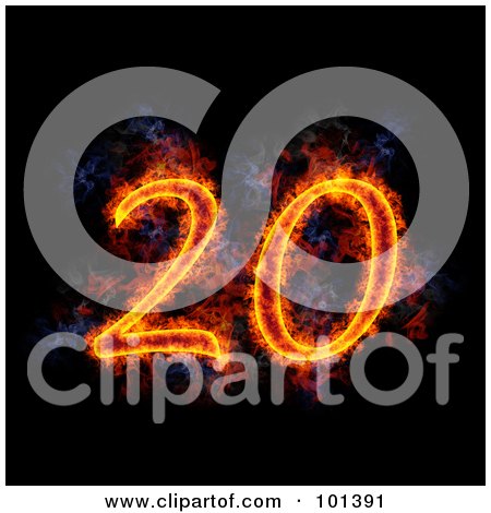 Royalty-Free (RF) Clipart Illustration of a Flaming 20 For 20th Anniversary, Over Black by Michael Schmeling