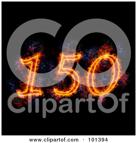 Royalty-Free (RF) Clipart Illustration of a Flaming 150 For 150th Anniversary, Over Black by Michael Schmeling