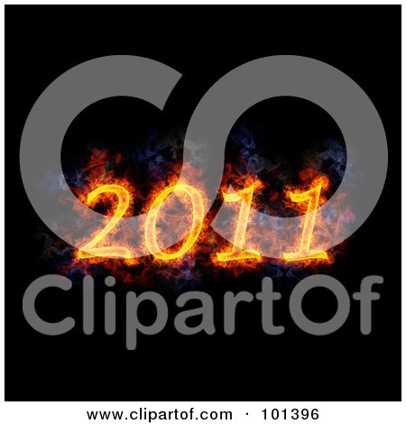 Royalty-Free (RF) Clipart Illustration of a Flaming 2011 Over Black by Michael Schmeling